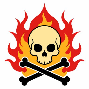 Ateş saçan bir kafatası. Vektör illüstrasyonu beyaz arkaplanda izole edildi.