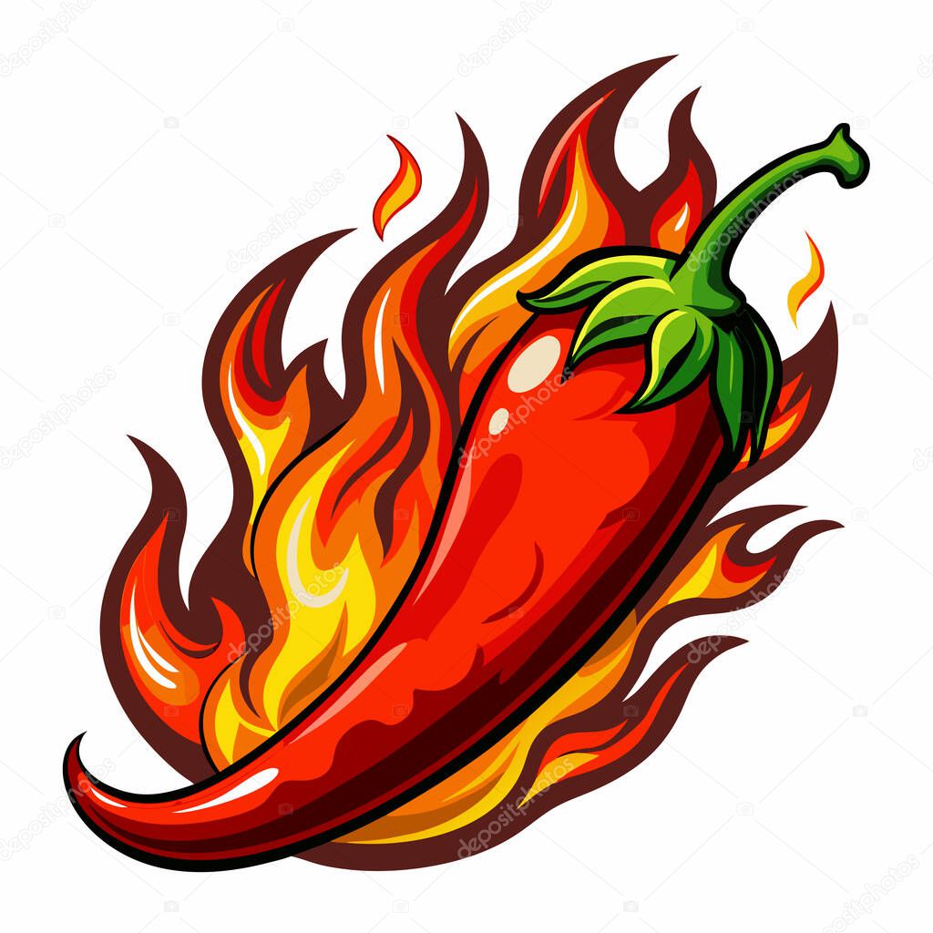 Hot red chili peppers on fire. Vector illustration isolated on white background.
