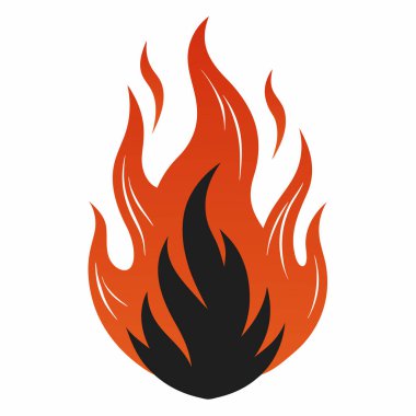 Beyaz arka planda ısı silueti vektör çizimi ile yanan turuncu alevi ateşle