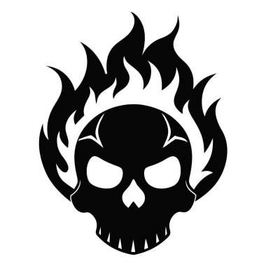 Ateş, Beyaz arka planda siyah beyaz silueti olan Kurukafa, vektör çizimi