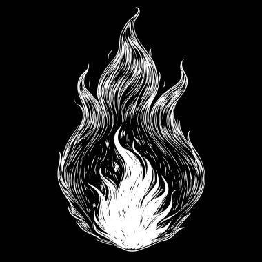 Ateş hattı çizimi, gece vakti, siyah beyaz illüstrasyon, siyah arkaplanda vektör çizimi