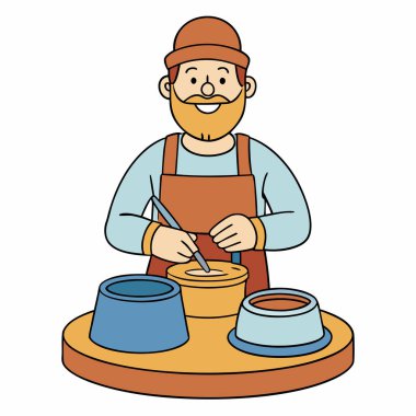 Sanatsal Çömlek Sanatçısı el yapımı, el yapımı ve organik çalışmalar Illustration Vector 'u boyuyor