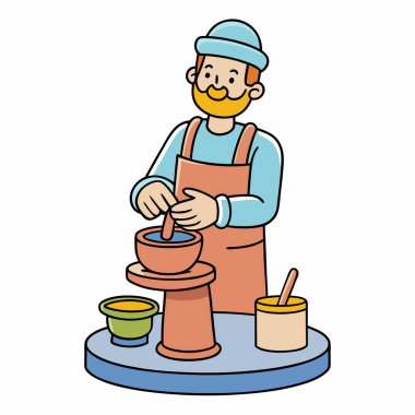 Sanatsal Çömlek Sanatçısı el yapımı, el yapımı ve organik çalışmalar Illustration Vector 'u boyuyor