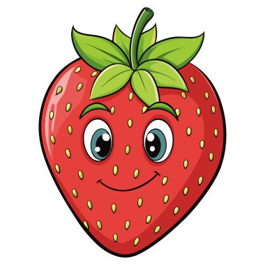 şirin çilekli çizgi film karakter vektör çizimi tasarımı