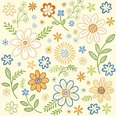 Çiçeklerin kusursuz duvar kağıdı deseni, gül elementleri Ditsy Flora bölme arkaplanı için