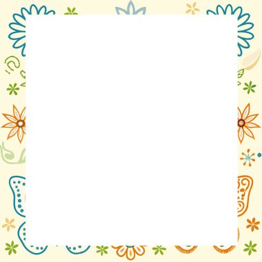 Ortasında kare olan fotoğraf çerçevesi ve dekorasyon fotoğrafları için çiçek arkaplanı..