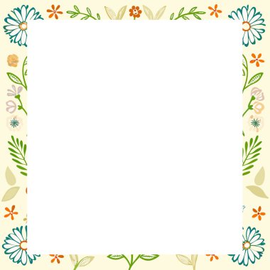 Ortasında kare olan fotoğraf çerçevesi ve dekorasyon fotoğrafları için çiçek arkaplanı..