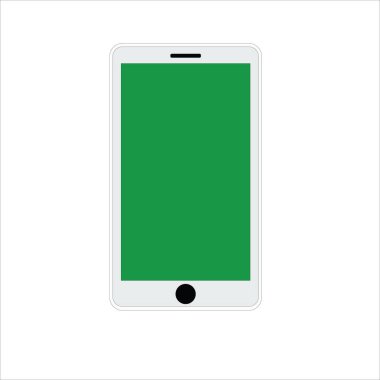 smartphone Mobile phone, blank green screen, white border for props, white background illustration