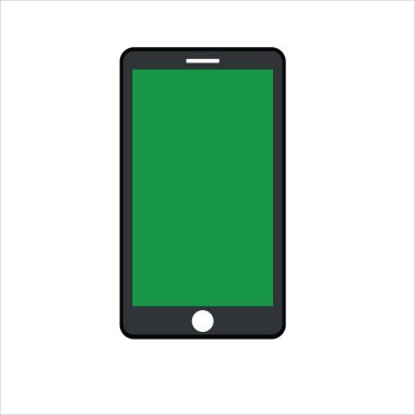 smartphone Mobile phone, blank green screen, black border for props, white background illustration