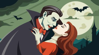 Vampir kız gece illüstrasyonu Cadılar Bayramı