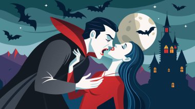 Drakula genç bir bayanın kanını emiyor.