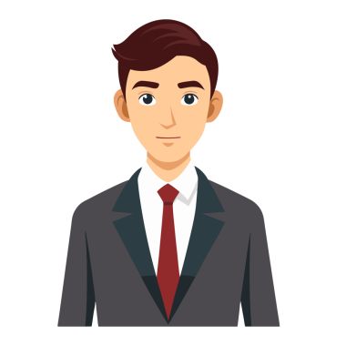 Lüks giyinmiş, şeffaf bir geçmişi olan bir erkek yöneticinin karikatür görüntüsü..