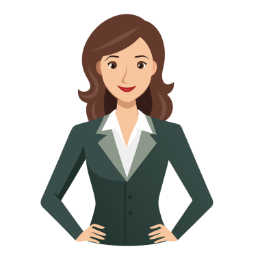 Lüks giyinmiş, şeffaf bir geçmişi olan kadın yöneticinin karikatür çizimi.