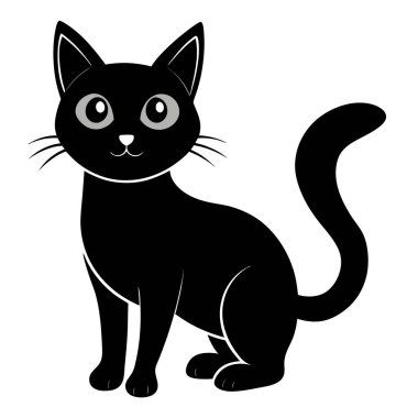 Cadılar Bayramı siyah silueti beyaz arka planda kedi çizimi