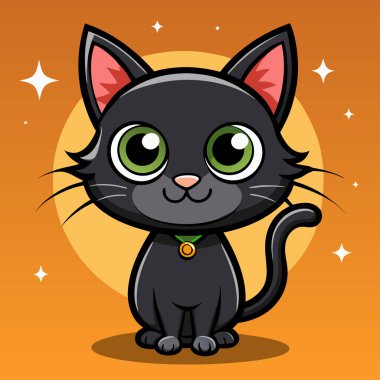 Tatlı çizgi film kedisi Cadılar Bayramı çizimi 