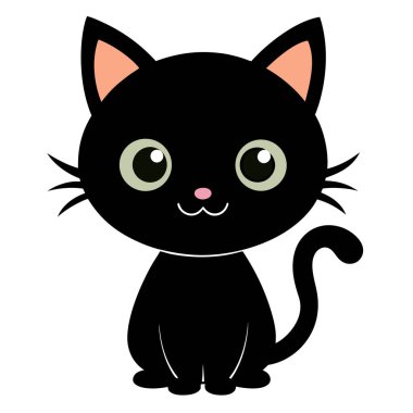 Siyah siluet kedi, şirin çizgi film Cadılar Bayramı illüstrasyonu, beyaz arka plan