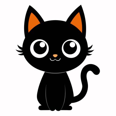 Kara kedi şirin çizgi film Cadılar Bayramı illüstrasyonu beyaz arka plan