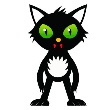 Zombi Kedi Yeşil Gözlü Şeytan Cadılar Bayramı Çizimi Beyaz Arkaplan