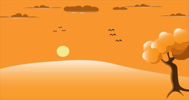 Dağların günbatımı ağaç tepeleri illüstrasyon vektör dosyası