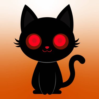Kara kedi şirin çizgi film Cadılar Bayramı illüstrasyonu beyaz arka plan