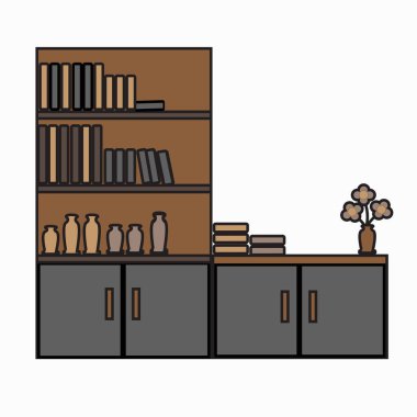 Kitaplık dolabı simgesi, ev iç dekorasyonu