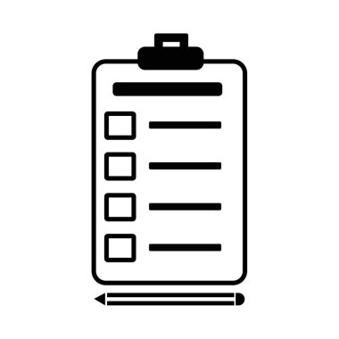 Beyaz bir arka grupta izole edilmiş kontrol listesi ve kalem simgeleri