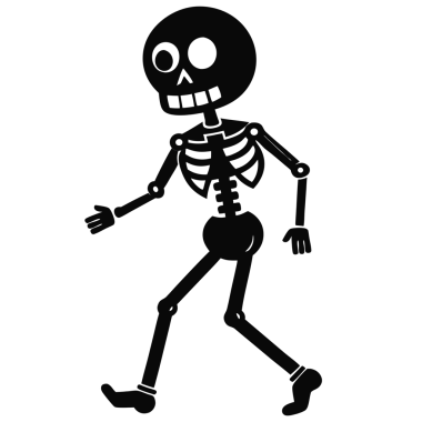 Black silhouette ghost skeleton cartoon, transparent background, Halloween illustration