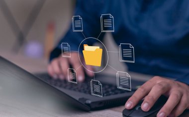 Belge Yönetim Sistemi kavramı. Girişim içerik yönetimi, Dijital varlık yönetimi, Belge görüntüleme, Çalışma akışı, Kayıt yönetimi, verimli arşivleme için Çevrimiçi belge veri yazılımı