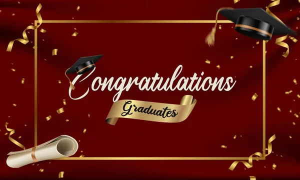 Parabéns Graduados Com Chapéu Boné Graduação Realista Confete —  Vetores de Stock