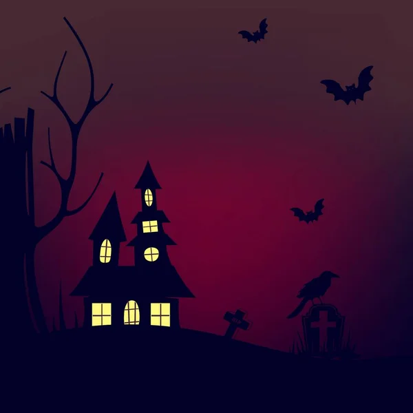 Halloween Background Flat Design Night — Stock Vector