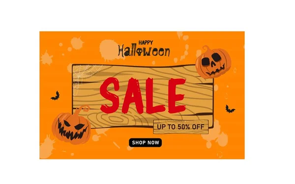 Fondo Amarillo Halloween Venta Horizontal Banner Plantilla — Vector de stock