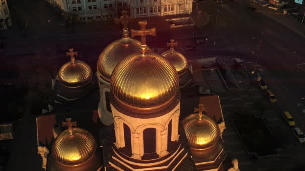 Cathedral 2023 Easter Orthodox Concept Aerial Drone Shot Golden Domes — Stock Video