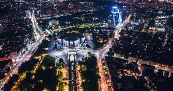 Drone Noite Hiperlapso Das Ruas Centro Cidade Sofias Palácio Nacional — Vídeo de Stock