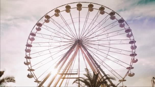 Silhouette Grande Roue Angle Bas Coucher Soleil Roue Parc Attractions — Video