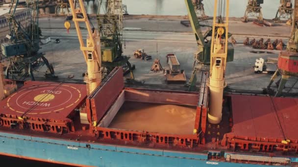 黑海谷物倡议 利用港口起重机对干货船进行海景黑海口陆基颗粒装载工艺研究 谷物交易 — 图库视频影像