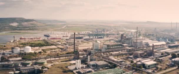 Pegada Carbono Close Zona Industrial Aérea Europa Com Fumaça Derramado — Vídeo de Stock