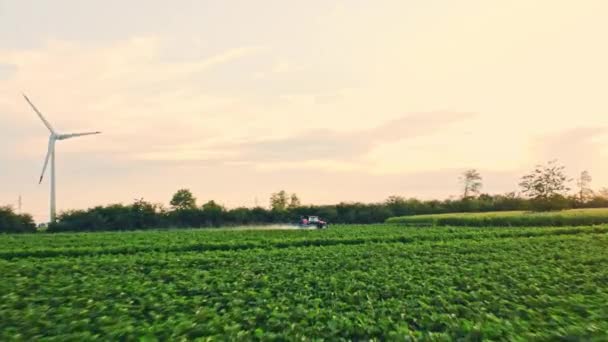 Mezőgazdasági Gépek Lízingelésére Aerial Zoom Span Mezőgazdasági Permetező Traktor Permetező — Stock videók