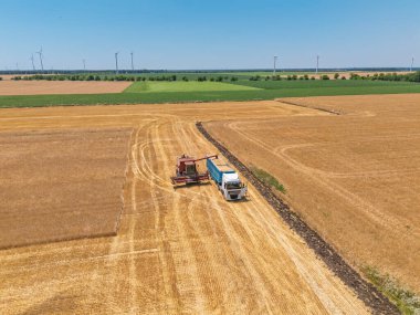 Sürdürülebilir tarım ve hasat ve türbinlerle yenilenebilir enerji kavramı. 