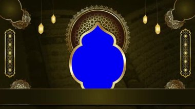 animasyon lüks mavi islami arka plan, kutsal Kur 'an için İslami tasarım video şablonu, 4K soyut yeşil ekran canlandırması