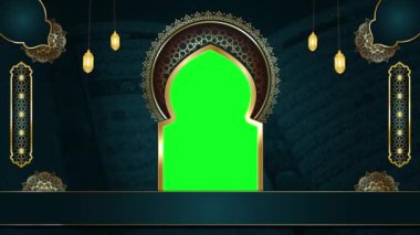 animasyon lüks mavi islami arka plan, kutsal Kur 'an için İslami tasarım video şablonu, 4K soyut yeşil ekran canlandırması