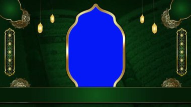 animasyon lüks mavi islami arka plan, kutsal Kur 'an için İslami tasarım video şablonu, 4K soyut yeşil ekran canlandırması