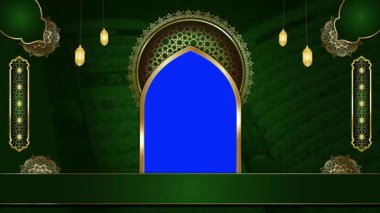 animasyon lüks İslami arkaplan, Kuran için İslami tasarım video şablonu, 4K altın çizgiler yeşil ekran animasyonu