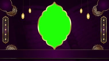 animasyon lüks İslami arkaplan, Kuran için İslami tasarım video şablonu, 4K altın çizgiler yeşil ekran animasyonu