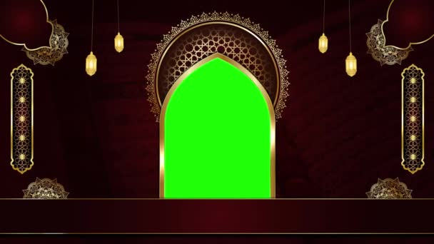 动画豪华伊斯兰背景 伊斯兰设计视频模板为 古兰经 4K金线绿屏环路动画 — 图库视频影像