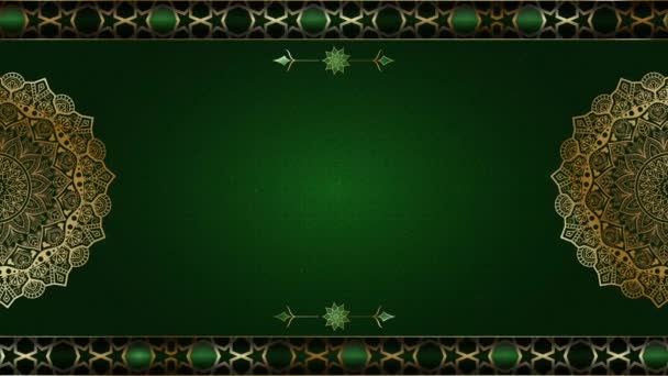 高級ゴールド マンダラの装飾は滑らかにループ 緑のイスラムのアラビアの背景 イスラムの設計ビデオ テンプレートのアラビア様式をあらゆる目的のためのループアニメーションループします — ストック動画
