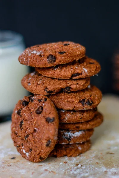 Biscuits Chocolat Servis Sur Une Planche Découper Bois Snack Nutritionnel — Photo
