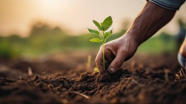 Farmers Hands Planting Seedling in Regenerative Agriculture Field: Close-Up Shot. Sustainable Farming and Eco-Friendly Agriculture Concept. clipart