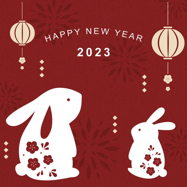 stock vector Red chinese new year background template with rabbit and lantern.