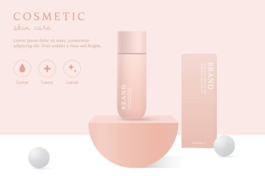Kozmetik ürünleri ve cilt bakım ürünleri pembe arka plan üzerinde şablon.