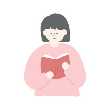 Hand drawn illustration of a woman reading a book.